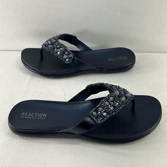 Reaction by Kenneth Cole Glam-A-Thon Thong Sandals Midnight Sand Size 10 - Picture 4 of 7